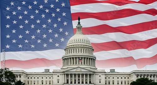 Wallpaper Mural United States Capitol Building with American Flag in Background Torontodigital.ca
