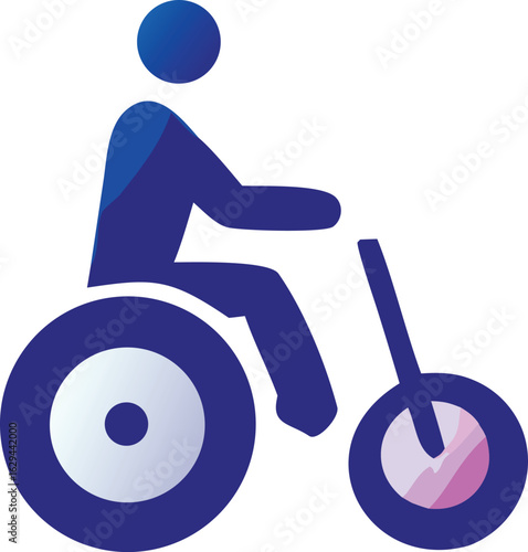 Blue silhouette of a person in a wheelchair representing accessibility and mobility for individuals with disabilities