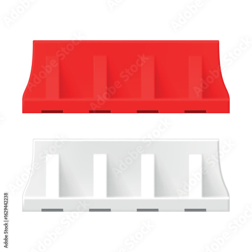 Vector illustration of road barriers used during road repairs, in red and white colors, which help to safely redirect traffic and people flow during construction works.