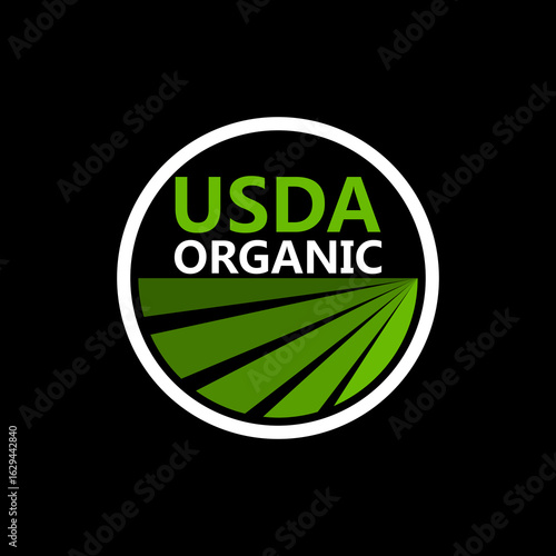 USDA organic emblem icon isolated on black background