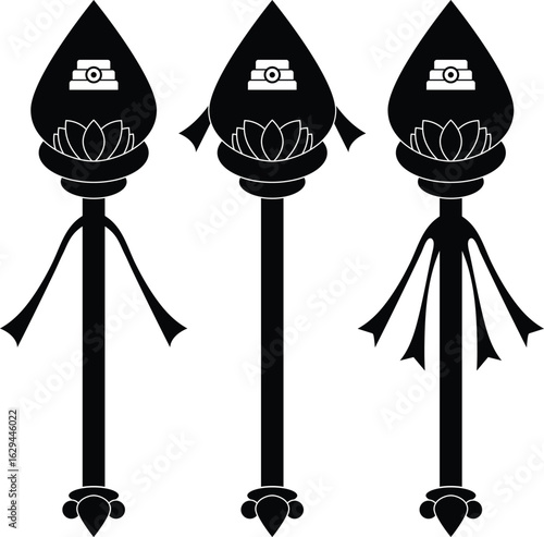 Triple Hanging Towels with Lord Murugan Vel Vector Art | Tamil Devotional Symbol Design for Tattoo, Sticker, Embroidery