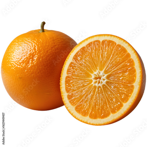 Fresh Orange Fruit and Slice Isolated on Transparent Background