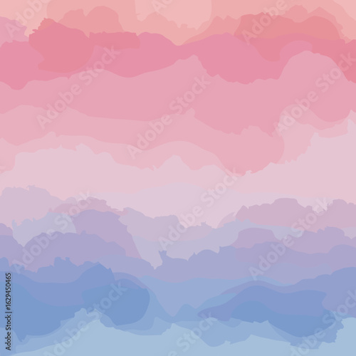Pink and blue watercolor background with layered cloudlike shapes creating a serene and calming gradient effect, ideal for abstract designs