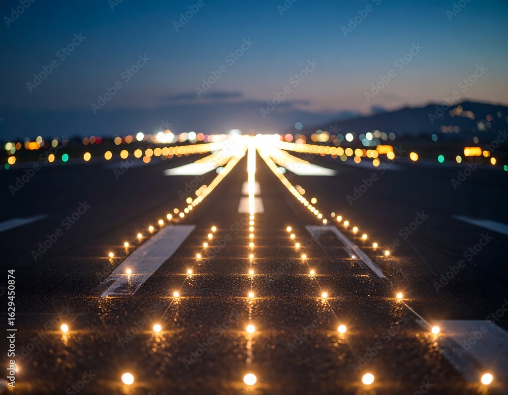 Fototapeta premium Runway lights at dusk