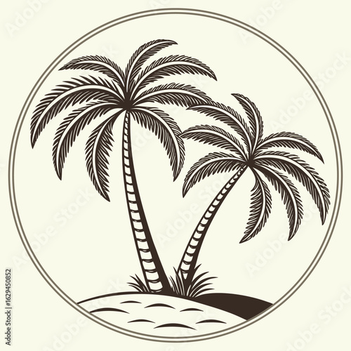 Two Majestic Palm Trees With Textured Trunks tropical island