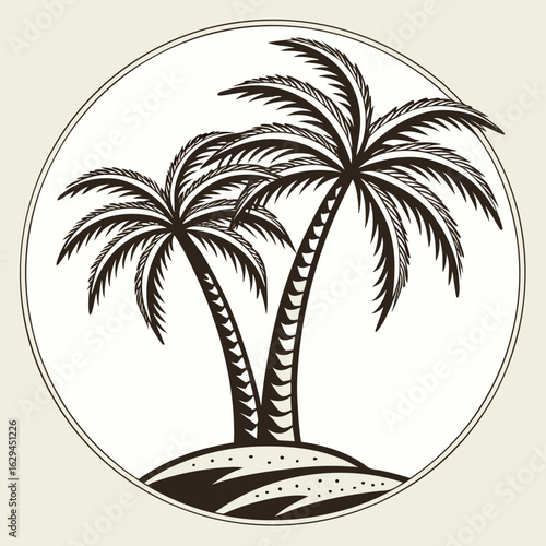 Two Majestic Palm Trees On A Sandy Island tropical beach