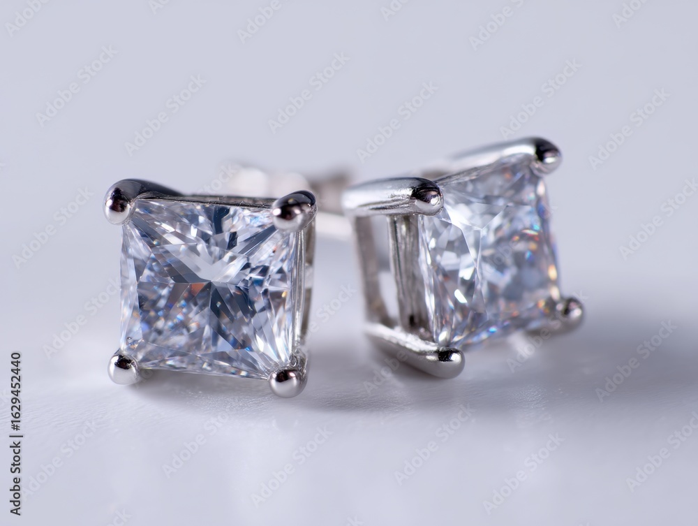 Fototapeta premium Elegant Solitaire Princess Cut Diamond Stud Earrings Set