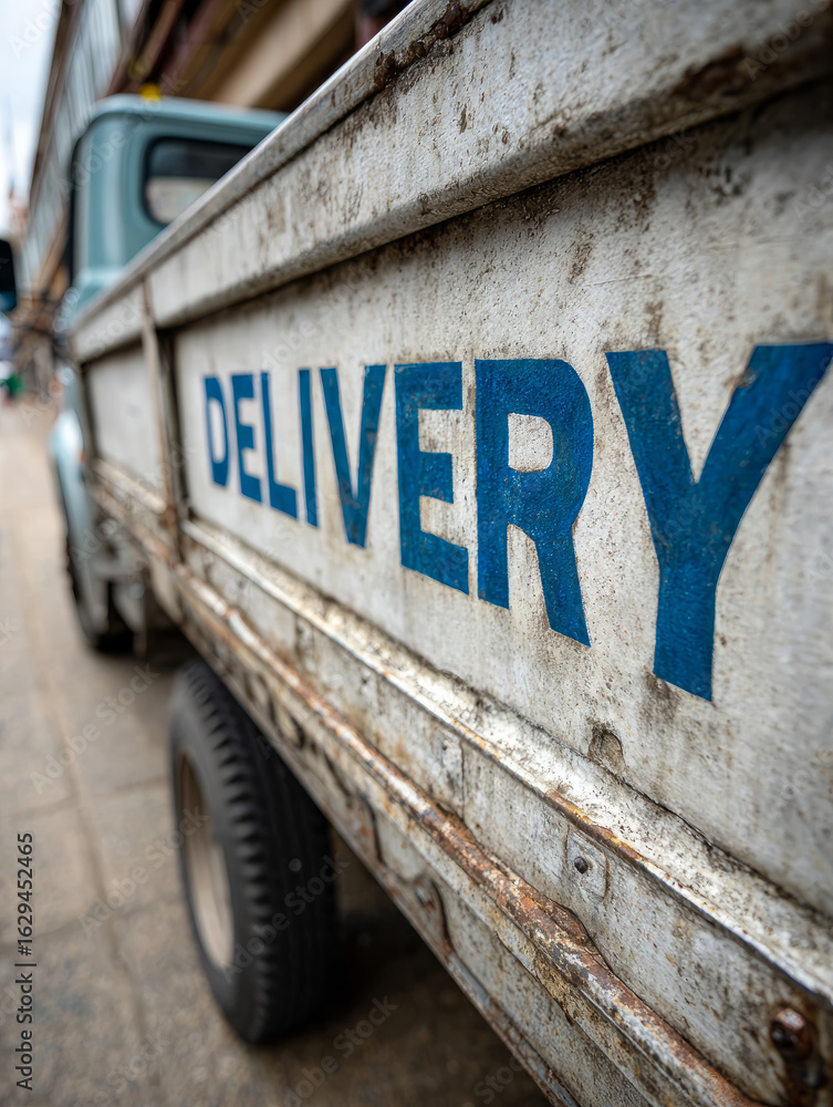 Obraz premium Side view of a vintage delivery truck in an urban setting