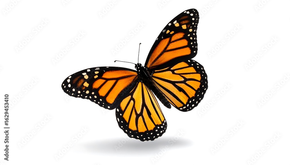 Fototapeta premium Detailed close-up of a monarch butterfly showcasing its orange and black wing patterns