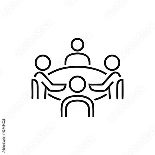Icon Depicting Group of People Sitting Around a Round Table Symbolizing Meeting or Collaboration, icon