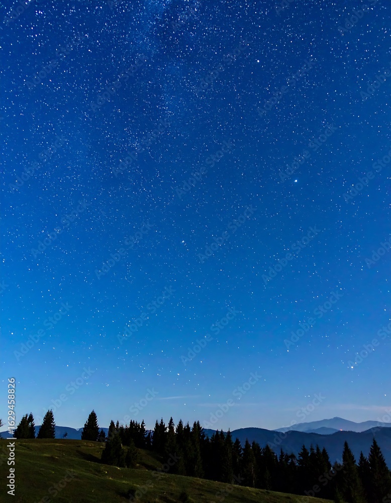 Fototapeta premium Night sky with a vast expanse of stars above a dark mountain range