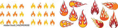 Cartoon Fire Flames Illustration Set in Various Vivid Colors on White Background