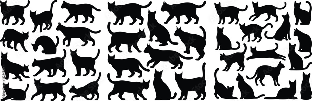 Collection of Cat Silhouettes Walking, Sitting, Standing, and Playing Domestic Felines in Black Collection of Cat Silhouettes Walking, Sitting, Standing, and Playing Domestic Felines in Black