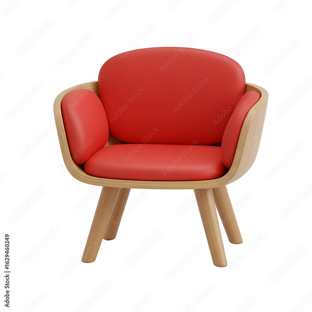 Stunning modern armchair featuring vibrant red upholstery and elegant natural wood frame, perfect for stylish interiors and design projects. Stunning modern armchair featuring vibrant red upholstery and elegant natural wood frame, perfect for stylish interiors and design projects.