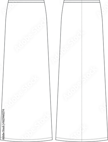 mid rise mid waist elastiv banded long maxi midi elaastic straight basic skirt template technical drawing flat sketch cad mockup fashion woman design style model 

