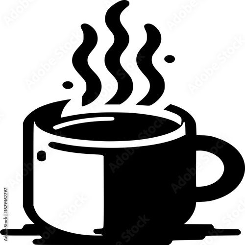 Steaming Coffee: A stark, monochrome silhouette of a coffee cup, exuding the warmth of freshly brewed coffee, a simple yet evocative visual statement of coffee.