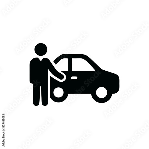 Simplified Silhouette of Car and Driver Awaiting Passenger Vehicle Ownership Pictogram Automotive Transportation and Personal Automobile