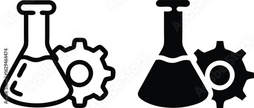 Science Technology Icon Vector, Laboratory Flask Gear Symbol, Engineering Innovation Illustration