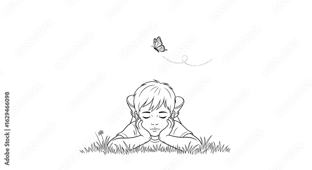 Obraz premium A gentle encounter in nature a young person finds tranquility while gazing upwards