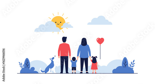 Happy family outdoor gathering under a bright sunny sky with love and joyful moments