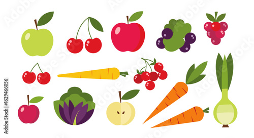 Vibrant assortment of fresh fruits and root vegetables for healthy eating and nutrition education