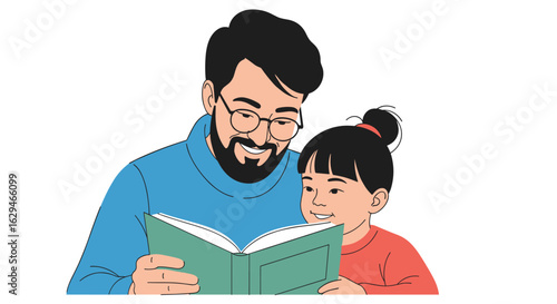 A father reads a storybook to his young daughter sharing a special moment of bonding and connection