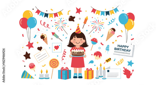 Delightful collection of birthday celebration elements for festive occasions and joyful parties