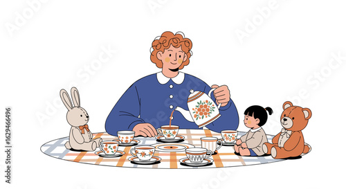 A gentle afternoon tea party with beloved toys and a cherished child