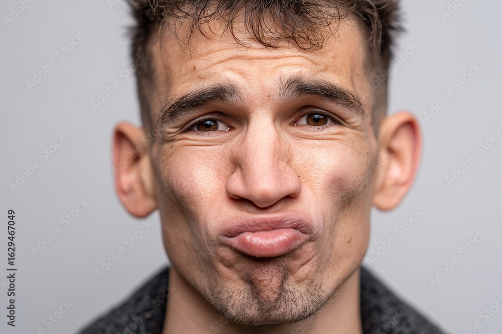 Obraz premium Duck face, Wrinkled expression, Comic reaction concept