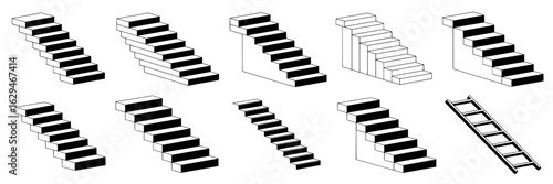 Wallpaper Mural Set of monochrome vector staircase and ladder illustrations. Collection of different stair and ladder designs in black and white. Isometric perspective, steps, climbing, architecture, and construction Torontodigital.ca