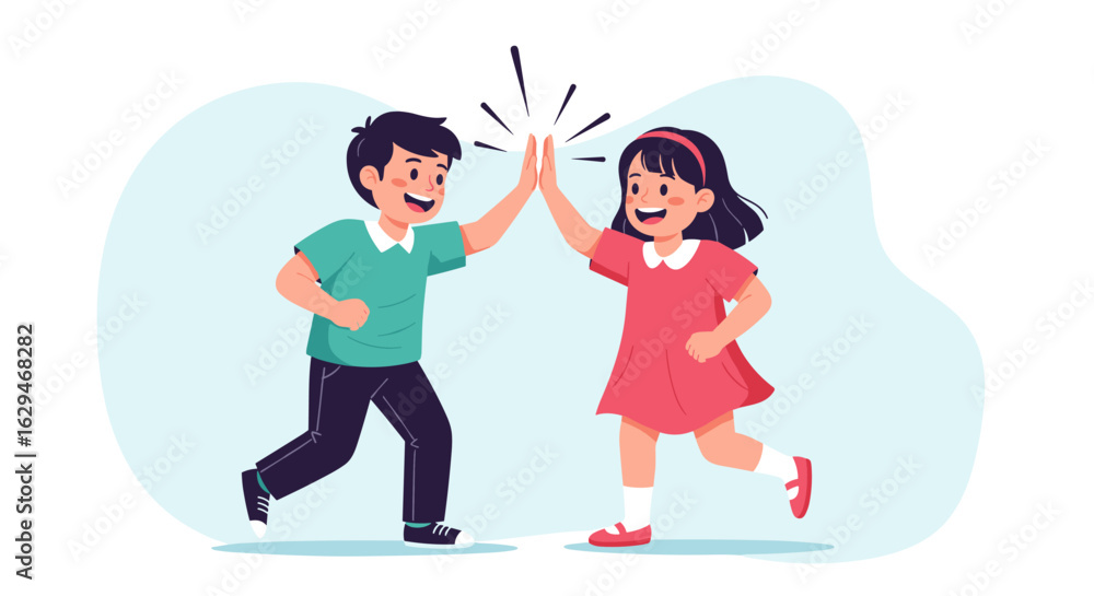 Obraz premium Joyful children celebrating friendship and success with a high five gesture