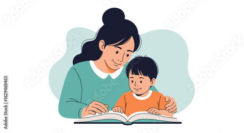 Mother and child enjoying reading together a joyful learning experience at home