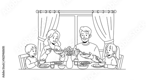 A happy family enjoys a delicious meal together around the dining table a moment of shared joy and connection