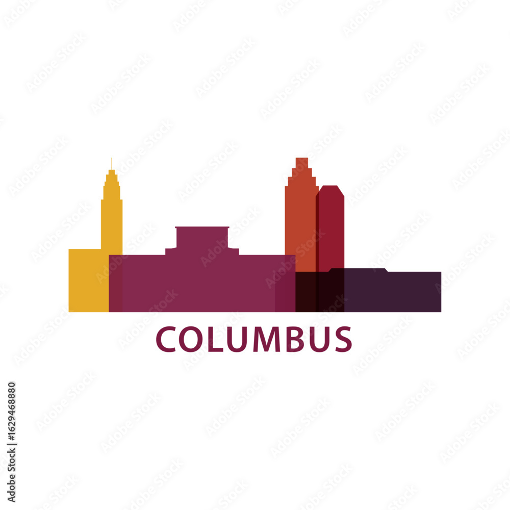 Obraz premium Columbus, Ohio logo, clip art with cityscape, skyline, panorama, skyscrapers. Vector flat isolated illustration. United States of America city image with landmarks and buildings