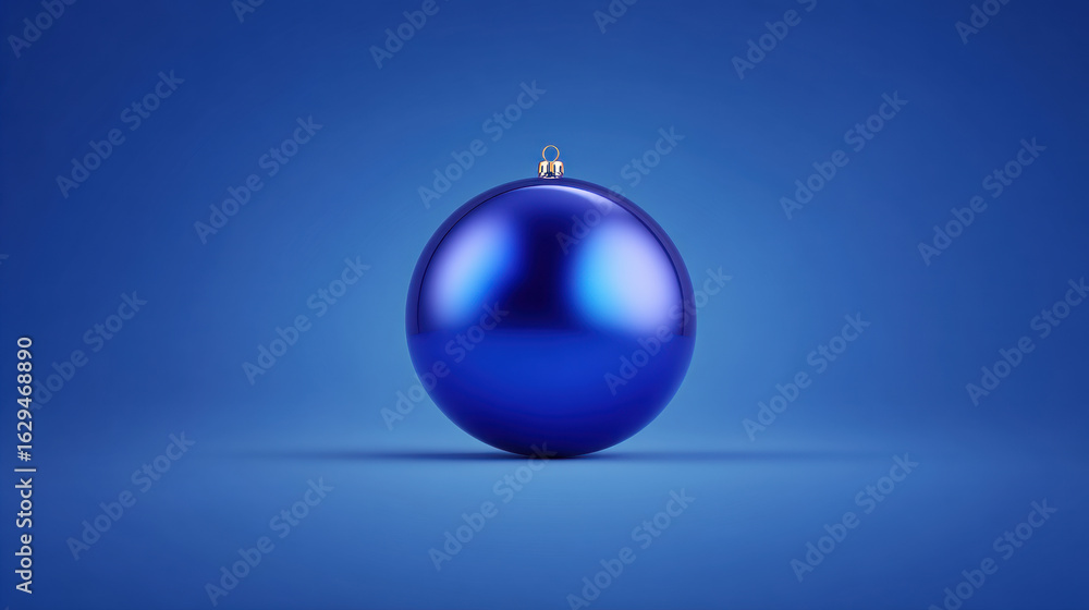 Fototapeta premium Royal Blue Background, A modern 3D Christmas greeting card design mockup. The composition features a soft, a soft royal blue gradient, suggesting a Christmas ornament. on a royal blue background.