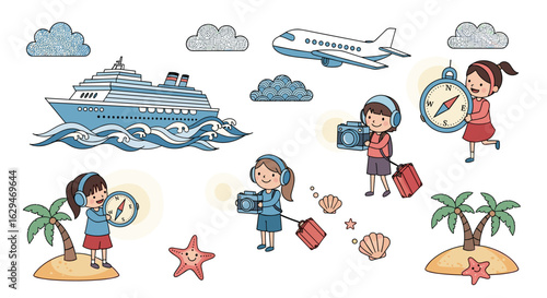 Children enjoying various modes of transportation and tropical islands vacation fun
