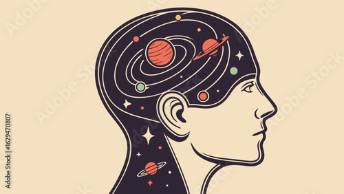 Mind universe space thinking creativity imagination cosmos human head silhouette astronomy concept art