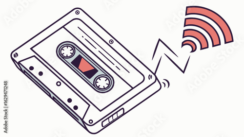 Vintage cassette tape player with wifi signal vector illustration for music and audio technology design