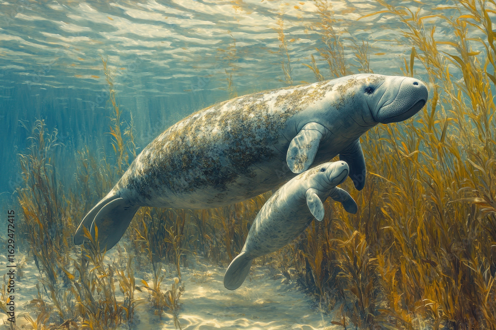 Fototapeta premium Large gray seal swimming in ocean.