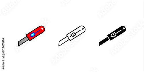 Flat vector icon set. design of paper cutter knife	

