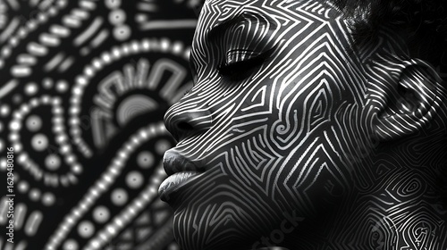 Abstract Patterned Face Monochrome Art Portrait