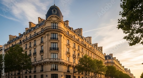 Golden hour in Paris capturing the timeless elegance of Haussmann architecture