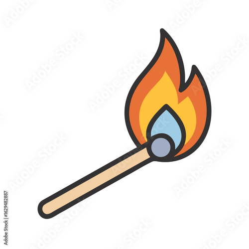 Matchstick Burning Flame Icon Design