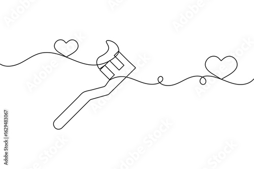 Minimalist style toothbrush and paste single line art isolated vector outline drawing illustration
