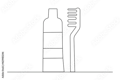 Minimalist style toothbrush and paste single line art isolated vector outline drawing illustration
