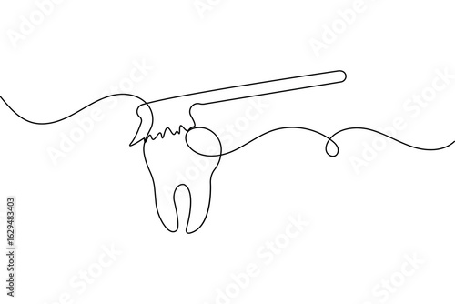 Minimalist style toothbrush and paste single line art isolated vector outline drawing illustration
