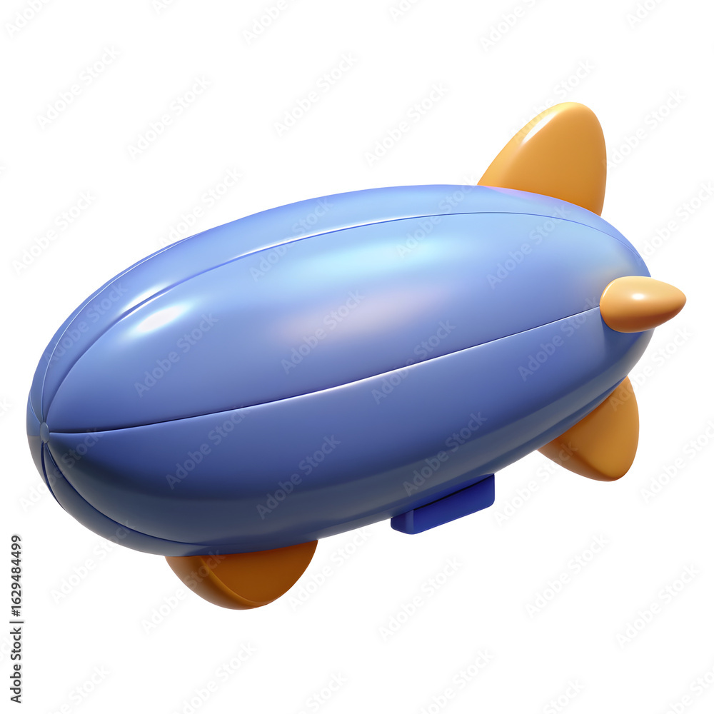 Fototapeta premium Cartoonish Blue Airship Graphic Playful Dirigible Design Isolated Blimp Illustration