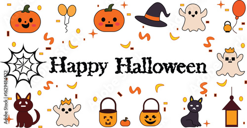 Trick or Treat Halloween set vector outline and shape.	