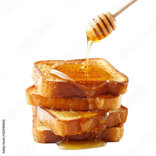 Golden toast with honey isolated on transparent background