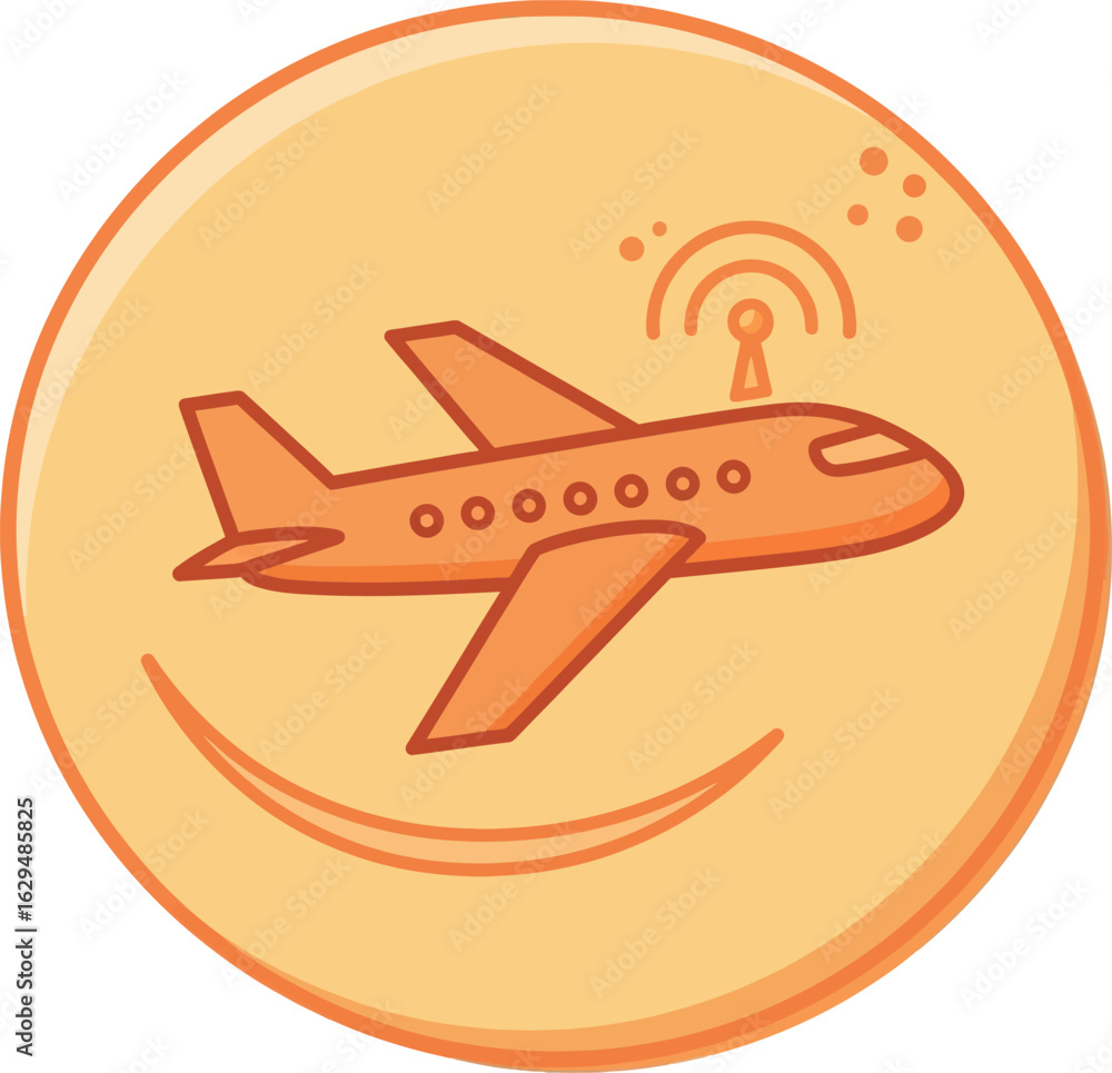 Fototapeta premium Orange Airplane with Wireless Connectivity Icon.